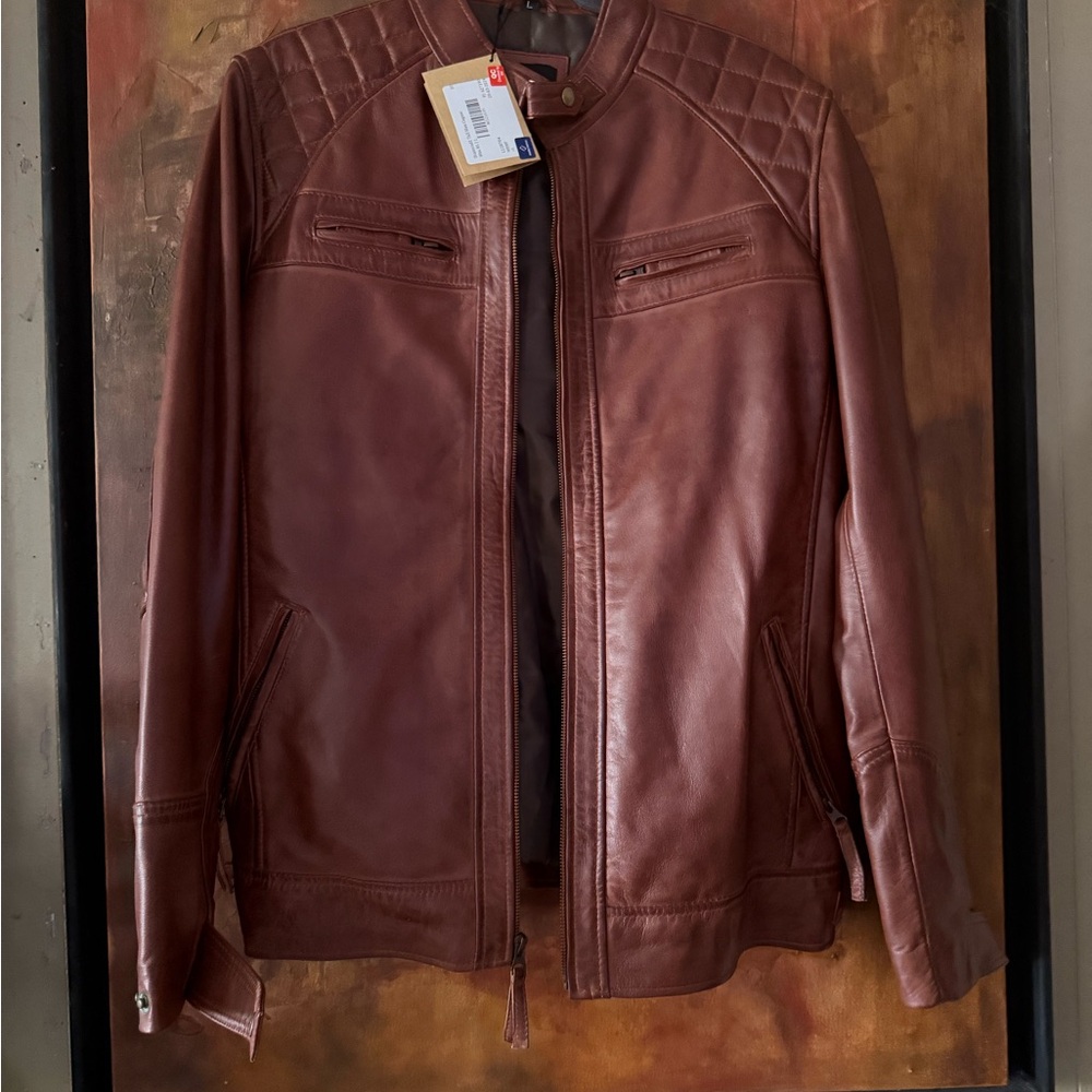 Men's Leather Bomber Jacket in Dark Brown